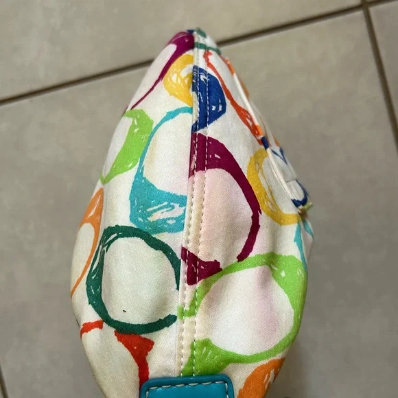 Coach Legacy Scribble Canvas Shoulder Bag with blue leather trim - Picture 6 of 9